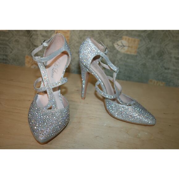 Bella Luna Silver Rhinestones T-Strap Pumps 11 - Picture 2 of 4